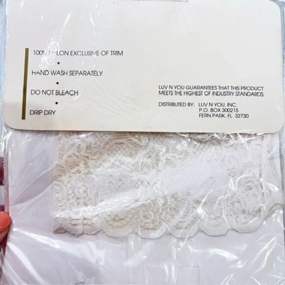VINTAGE LUV n YOU LACE TOP STOCKING RIGHT ANKLE FLOCK HEARTS PEARLS WHITE OS NEW